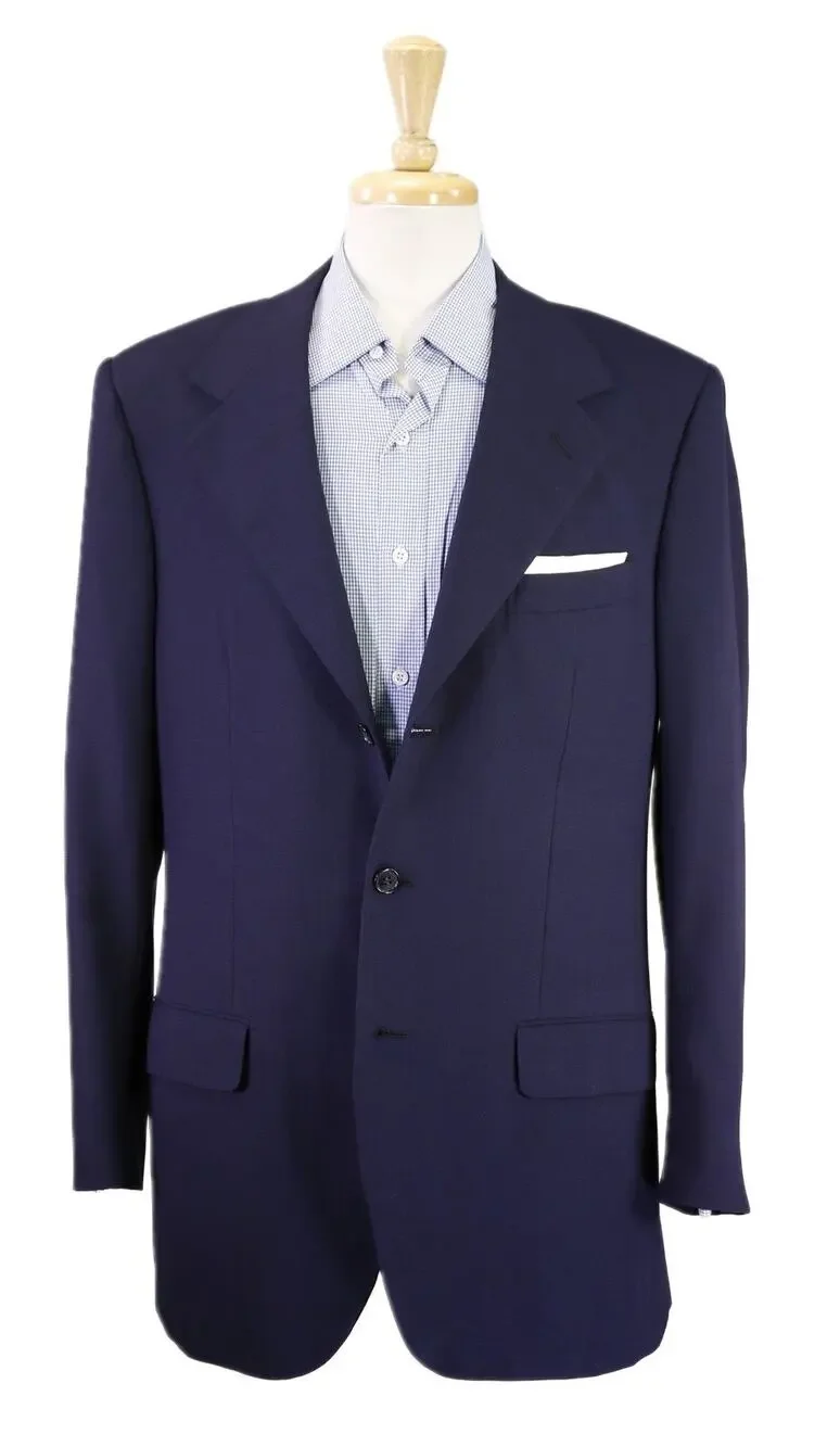 Saint Andrews Italy Navy Blue Knit Woven 3-Btn Sportcoat Blazer Jacket 42L